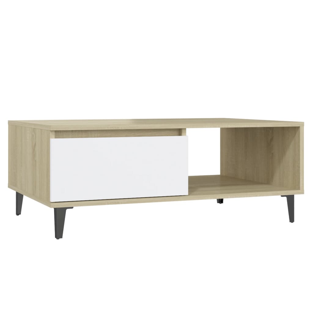 Couchtisch Weiß und Sonoma-Eiche 90x60x35 cm Holzwerkstoff - Pazzar.ch