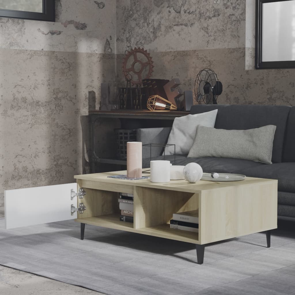 Couchtisch Weiß und Sonoma-Eiche 90x60x35 cm Holzwerkstoff - Pazzar.ch