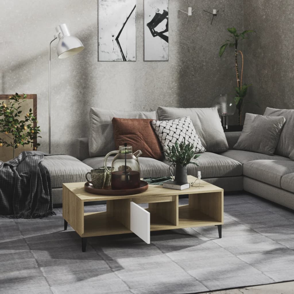 Couchtisch Weiß und Sonoma-Eiche 103,5x60x35 cm Holzwerkstoff - Pazzar.ch
