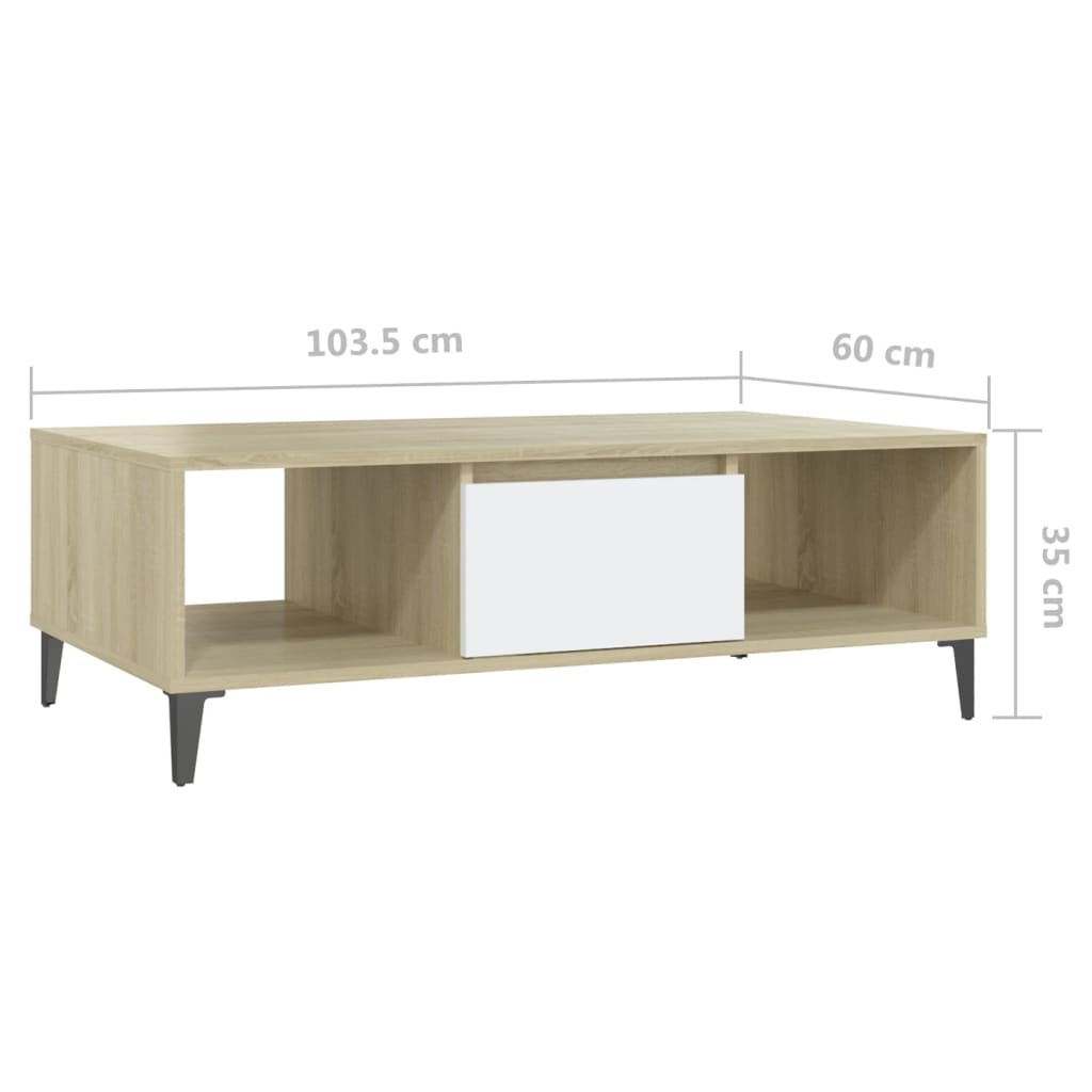Couchtisch Weiß und Sonoma-Eiche 103,5x60x35 cm Holzwerkstoff - Pazzar.ch