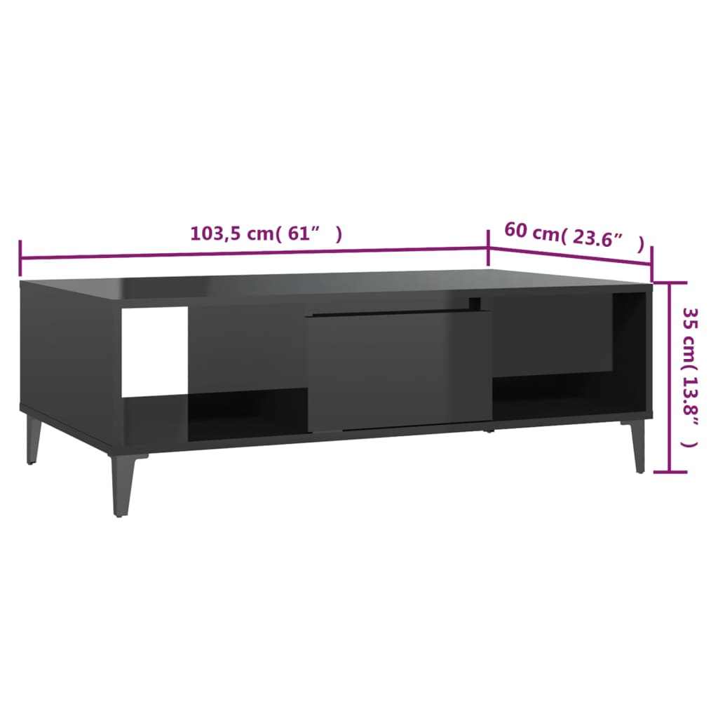 Couchtisch Hochglanz-Schwarz 103,5x60x35 cm Holzwerkstoff - Pazzar.ch