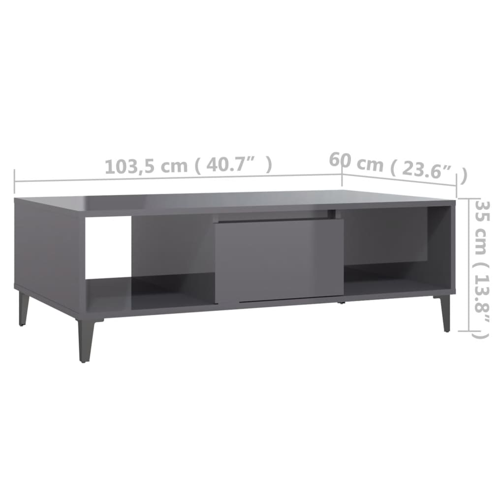 Couchtisch Hochglanz-Grau 103,5x60x35 cm Holzwerkstoff - Pazzar.ch