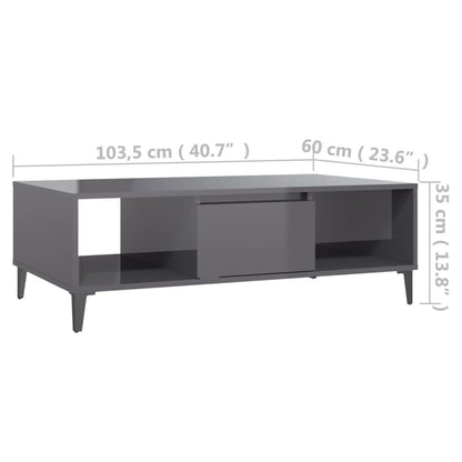 Couchtisch Hochglanz-Grau 103,5x60x35 cm Holzwerkstoff - Pazzar.ch