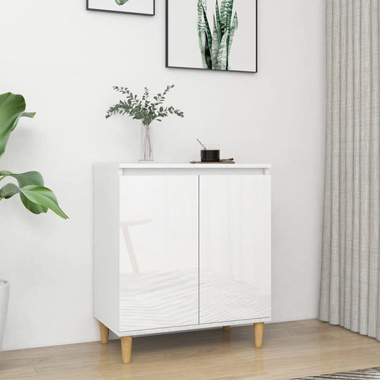 Sideboard mit Massivholz-Beinen Hochglanz-Weiß 60x35x70 cm - Pazzar.ch
