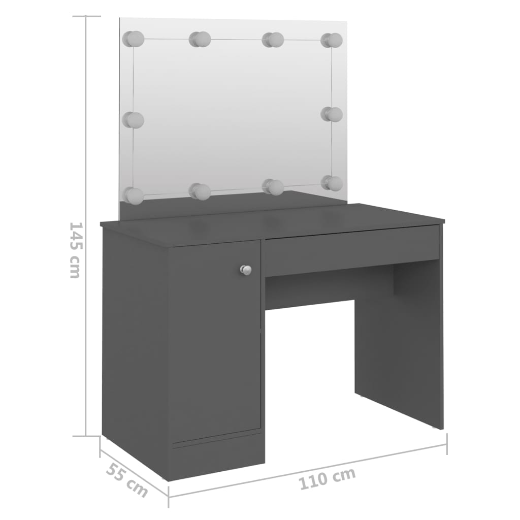 Schminktisch mit LED-Beleuchtung 110x55x145 cm MDF Grau - Pazzar.ch