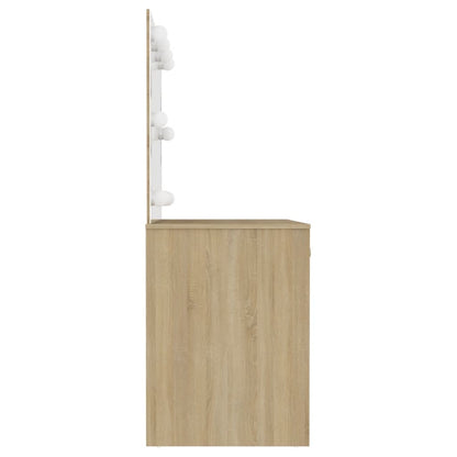 Schminktisch mit LED-Beleuchtung 110x55x145 cm MDF Eichen-Optik - Pazzar.ch
