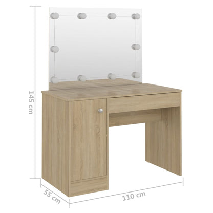 Schminktisch mit LED-Beleuchtung 110x55x145 cm MDF Eichen-Optik - Pazzar.ch