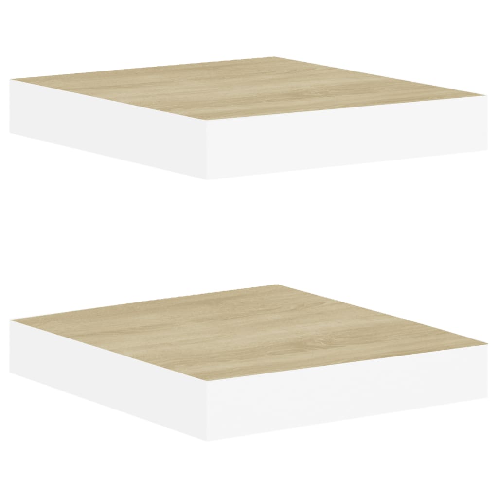 Schweberegale 2 Stk. Eichen-Optik und Weiß 23x23,5x3,8 cm MDF - Pazzar.ch