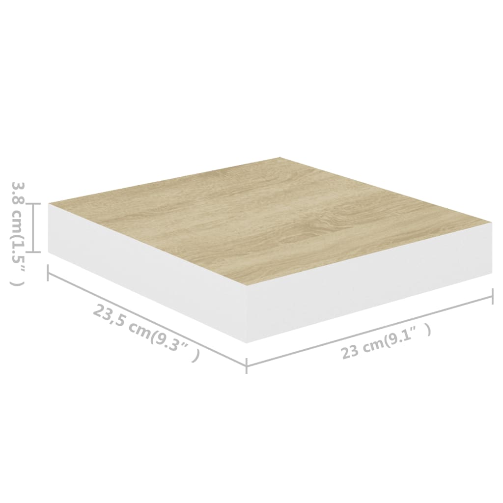 Schweberegale 2 Stk. Eichen-Optik und Weiß 23x23,5x3,8 cm MDF - Pazzar.ch