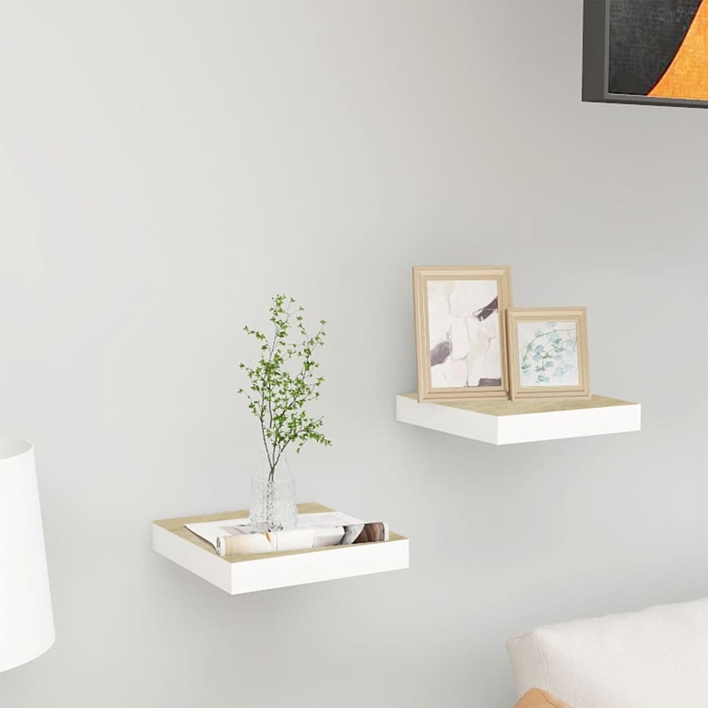 Schweberegale 2 Stk. Eichen-Optik und Weiß 23x23,5x3,8 cm MDF - Pazzar.ch