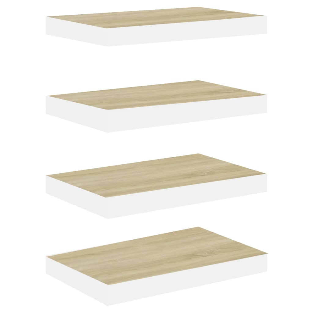 Schweberegale 4 Stk. Eichen-Optik und Weiß 40x23x3,8 cm MDF - Pazzar.ch