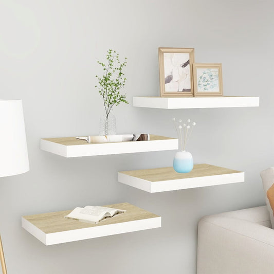 Schweberegale 4 Stk. Eichen-Optik und Weiß 40x23x3,8 cm MDF - Pazzar.ch