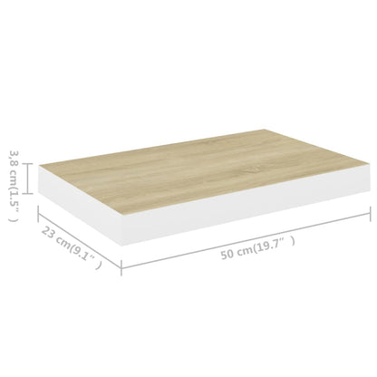 Schweberegal Eichen-Optik und Weiß 50x23x3,8 cm MDF - Pazzar.ch