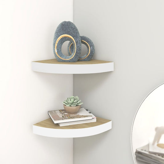 Eck-Schweberegale 2 Stk. Eichen-Optik und Weiß 35x35x3,8 cm MDF - Pazzar.ch