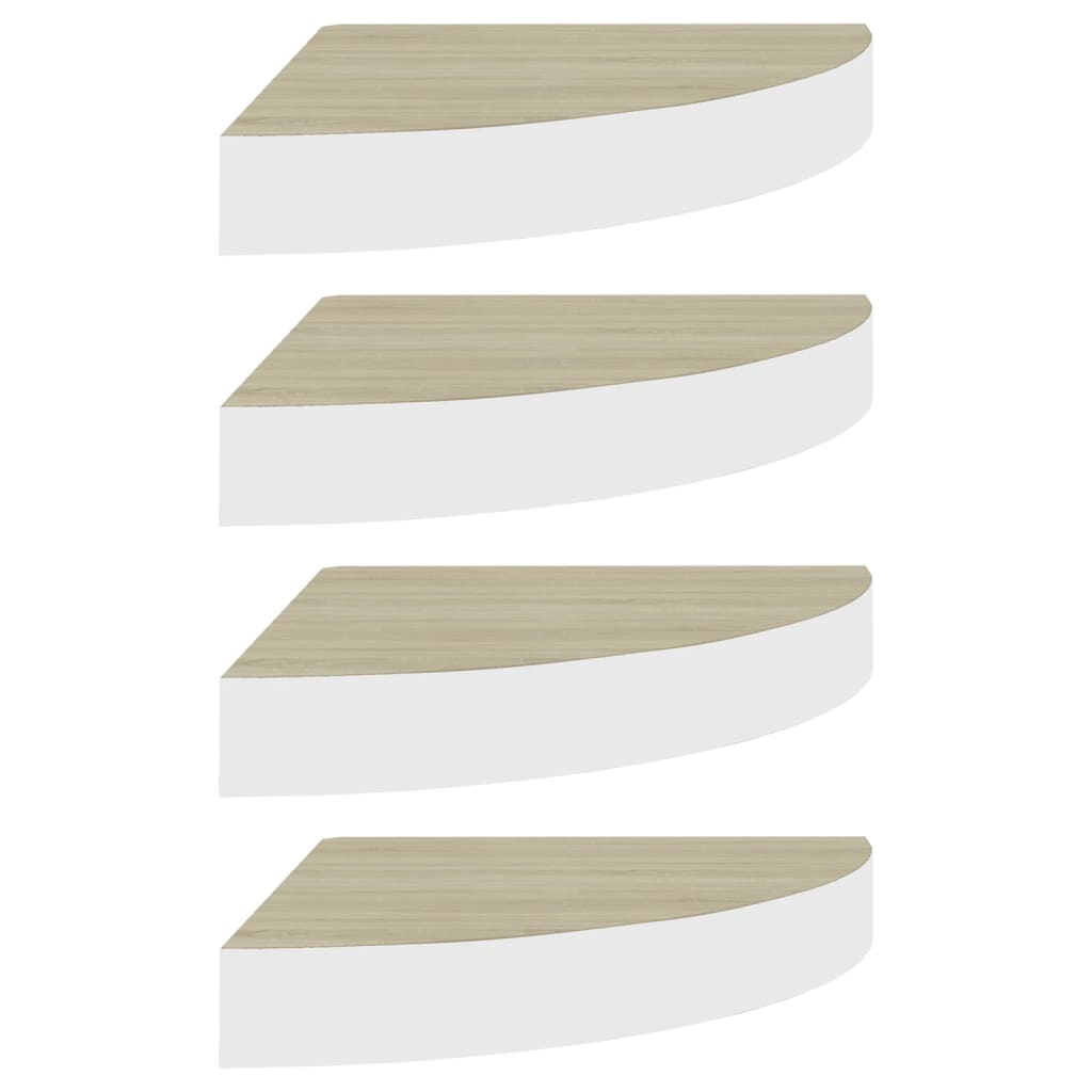 Eck-Schweberegale 4 Stk. Eichen-Optik und Weiß 35x35x3,8 cm MDF - Pazzar.ch