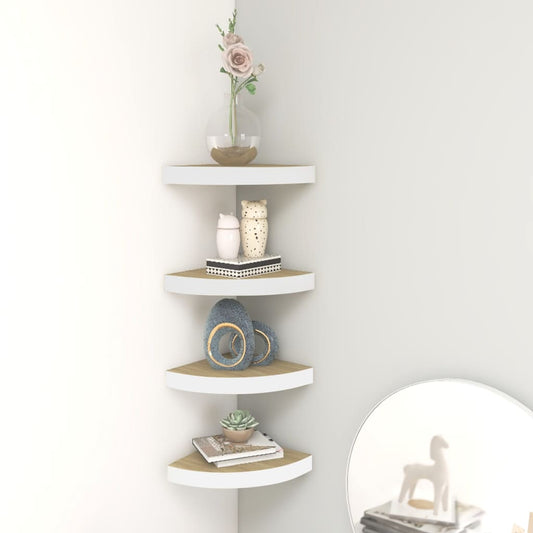 Eck-Schweberegale 4 Stk. Eichen-Optik und Weiß 35x35x3,8 cm MDF - Pazzar.ch