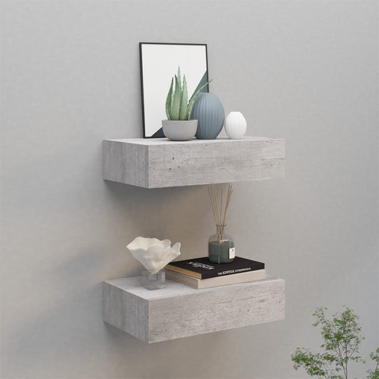 Wandregale mit Schubladen 2 Stk. Betongrau 40x23,5x10 cm MDF - Pazzar.ch
