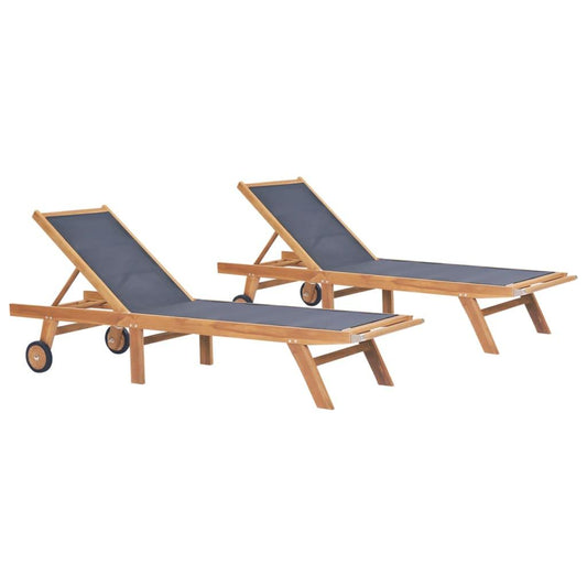 Klappbare Sonnenliegen mit Rollen 2 Stk. Teak Massiv Textilene - Pazzar.ch