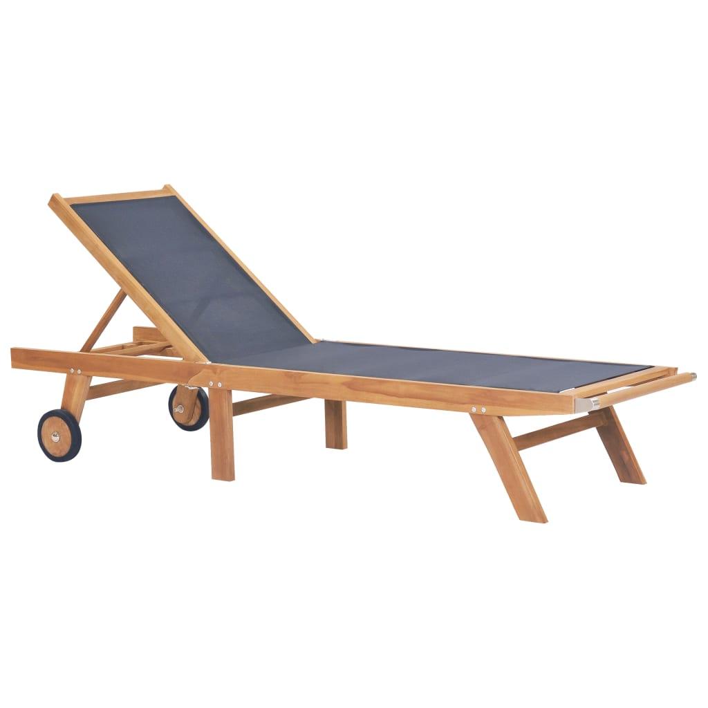 Klappbare Sonnenliegen mit Rollen 2 Stk. Teak Massiv Textilene - Pazzar.ch