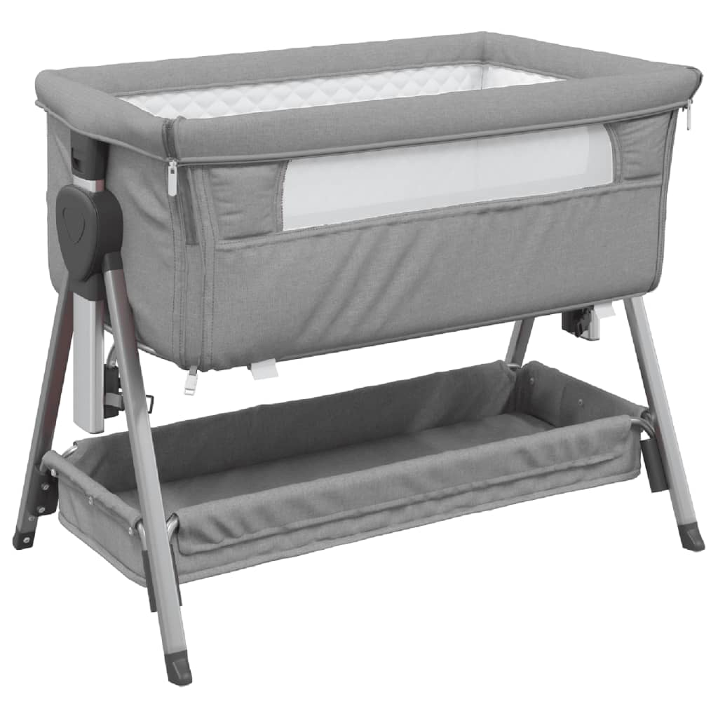 Babybett mit Matratze Hellgrau Leinenstoff - Pazzar.ch