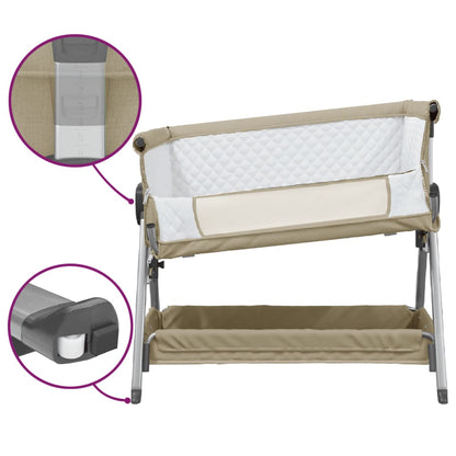 Babybett mit Matratze Taupe Leinenstoff - Pazzar.ch