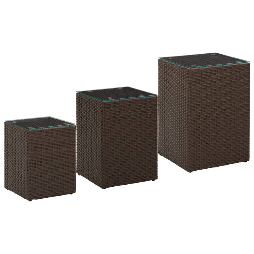 Beistelltische 3 Stk. mit Glasplatten Braun Poly Rattan - Pazzar.ch