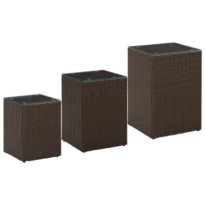 Beistelltische 3 Stk. mit Glasplatten Braun Poly Rattan - Pazzar.ch