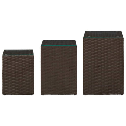 Beistelltische 3 Stk. mit Glasplatten Braun Poly Rattan - Pazzar.ch