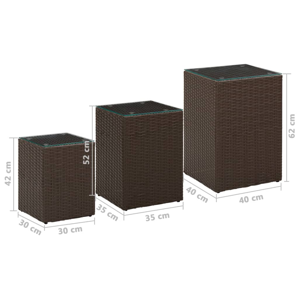 Beistelltische 3 Stk. mit Glasplatten Braun Poly Rattan - Pazzar.ch