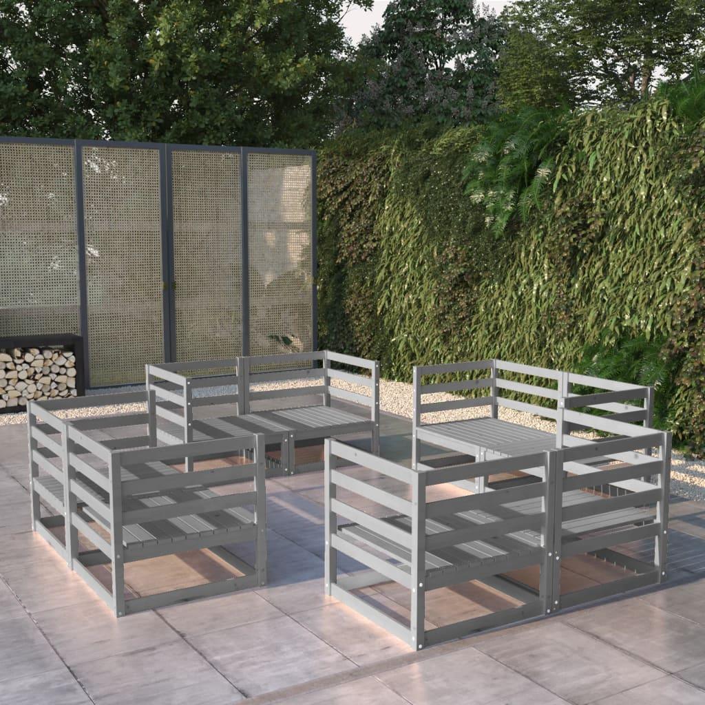 8-tlg. Garten-Lounge-Set Grau Massivholz Kiefer - Pazzar.ch