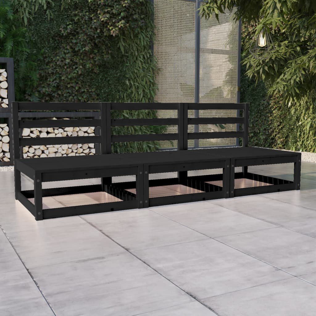 Outdoor-Sofa 3-Sitzer Schwarz Massivholz Kiefer - Pazzar.ch