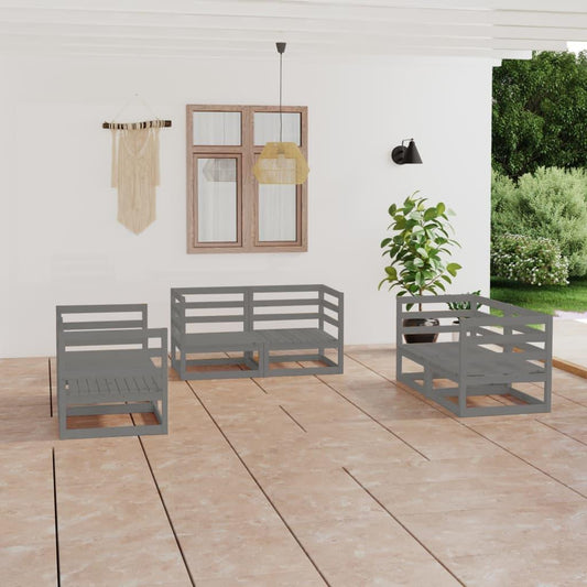 6-tlg. Garten-Lounge-Set Grau Massivholz Kiefer - Pazzar.ch