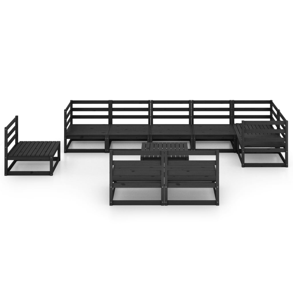 10-tlg. Garten-Lounge-Set Schwarz Massivholz Kiefer - Pazzar.ch