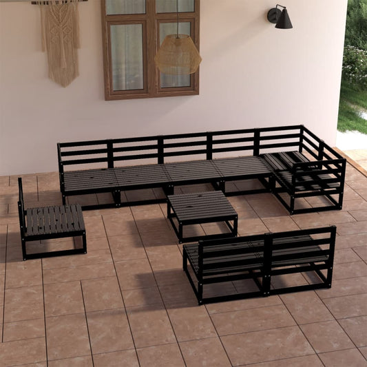10-tlg. Garten-Lounge-Set Schwarz Massivholz Kiefer - Pazzar.ch