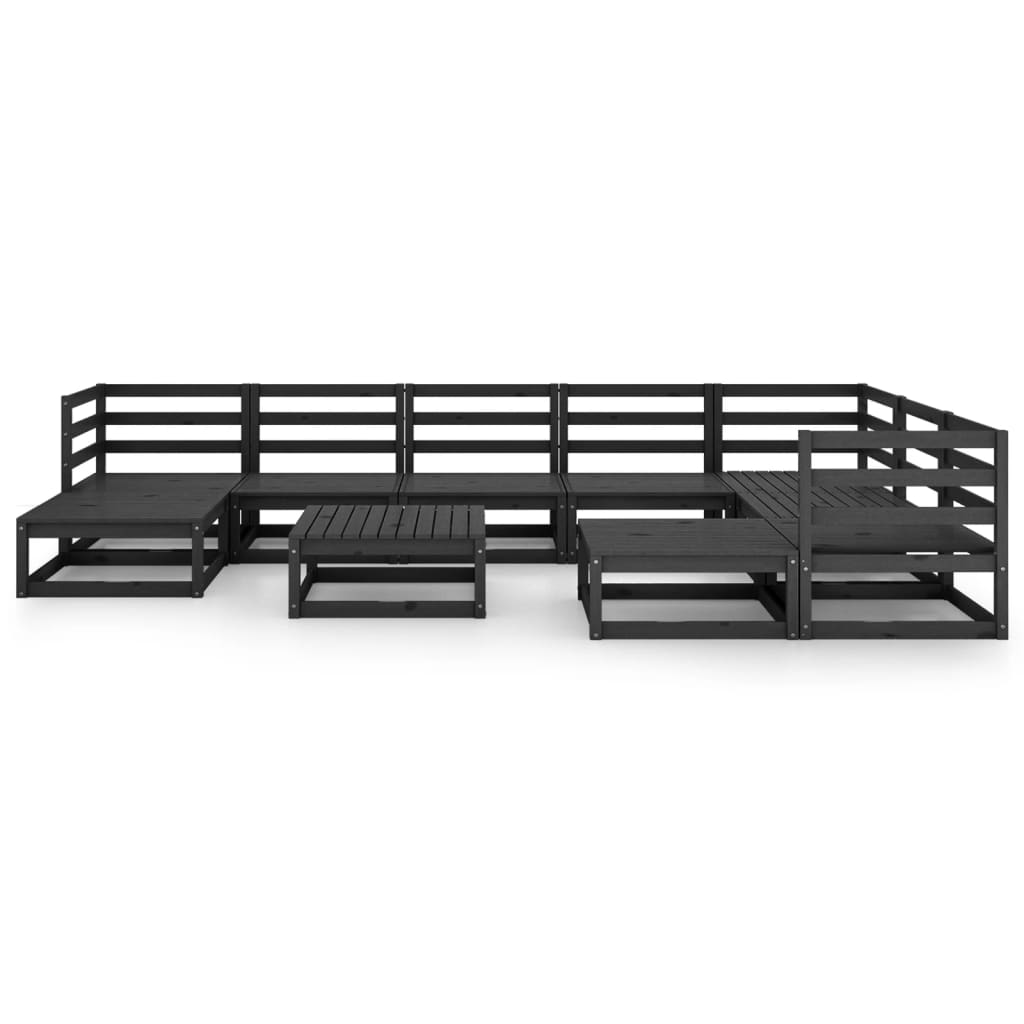 10-tlg. Garten-Lounge-Set Schwarz Massivholz Kiefer - Pazzar.ch