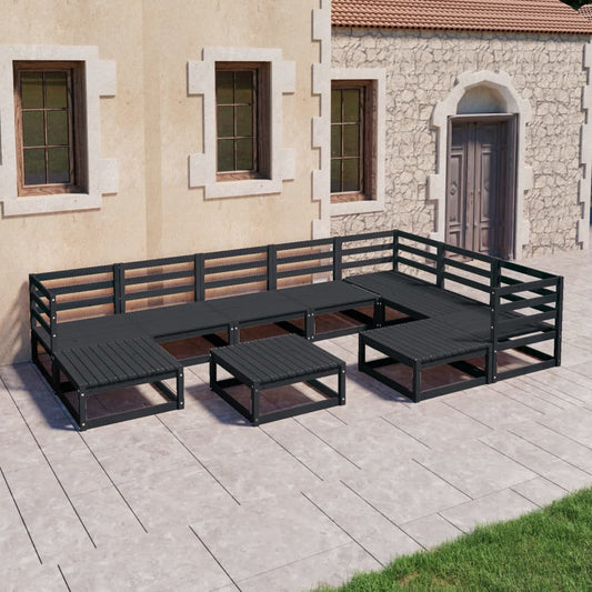 10-tlg. Garten-Lounge-Set Schwarz Massivholz Kiefer - Pazzar.ch