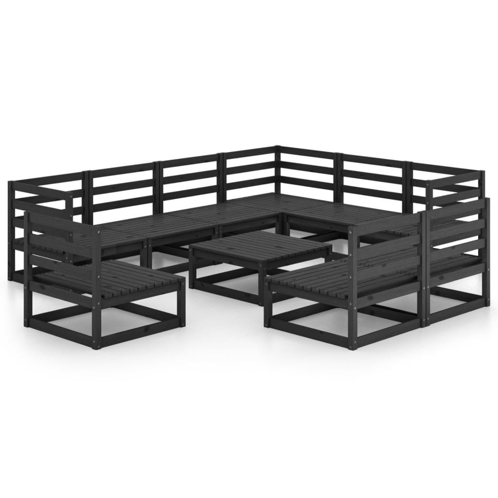 10-tlg. Garten-Lounge-Set Schwarz Massivholz Kiefer - Pazzar.ch