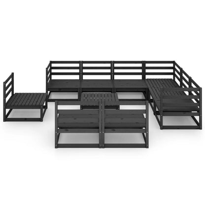 10-tlg. Garten-Lounge-Set Schwarz Massivholz Kiefer - Pazzar.ch