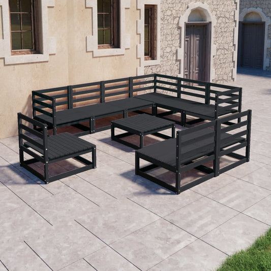 10-tlg. Garten-Lounge-Set Schwarz Massivholz Kiefer - Pazzar.ch