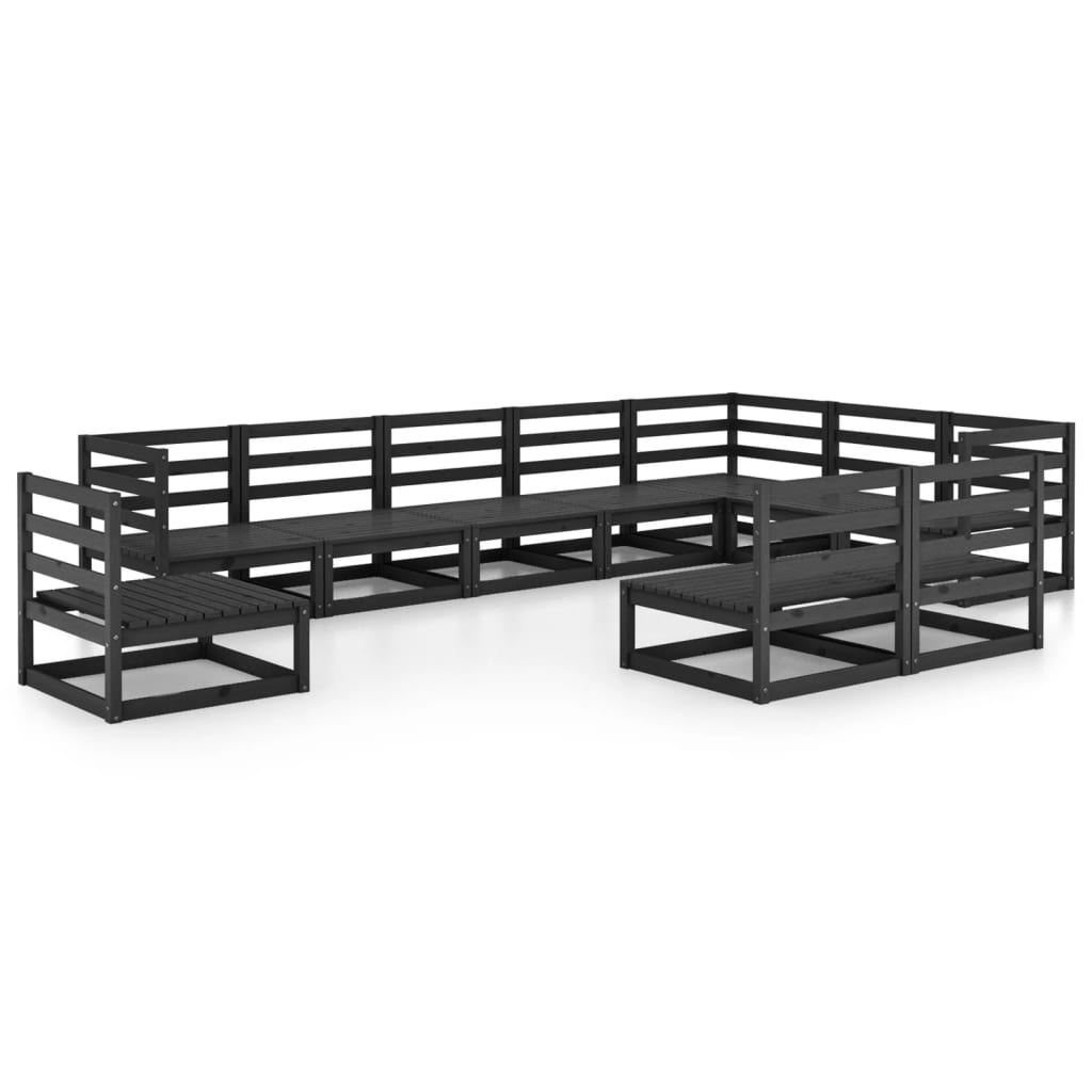 10-tlg. Garten-Lounge-Set Schwarz Massivholz Kiefer - Pazzar.ch