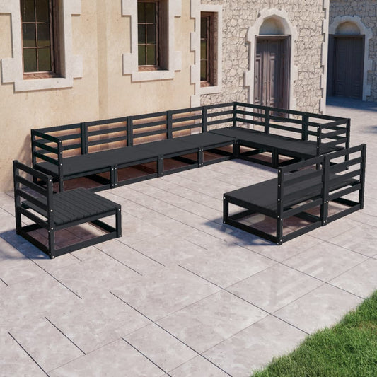 10-tlg. Garten-Lounge-Set Schwarz Massivholz Kiefer - Pazzar.ch