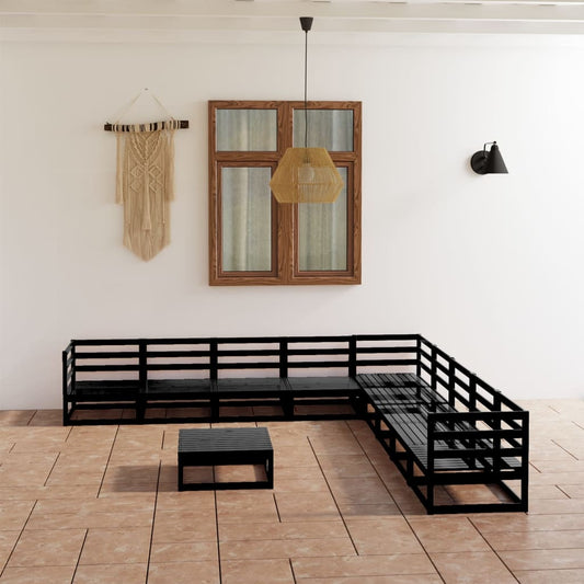 10-tlg. Garten-Lounge-Set Schwarz Massivholz Kiefer - Pazzar.ch