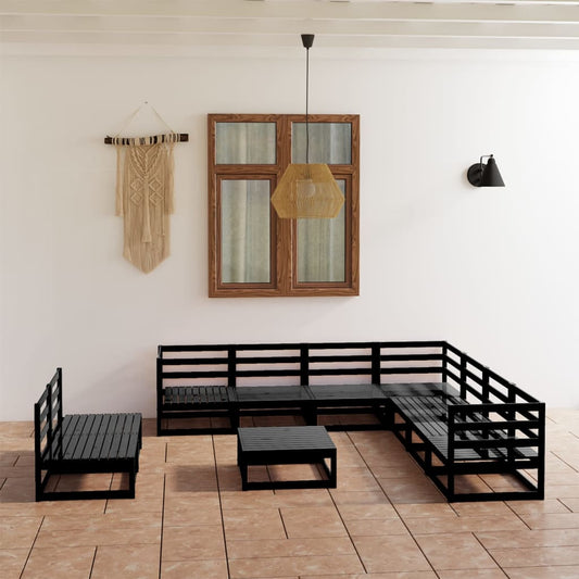10-tlg. Garten-Lounge-Set Schwarz Massivholz Kiefer - Pazzar.ch
