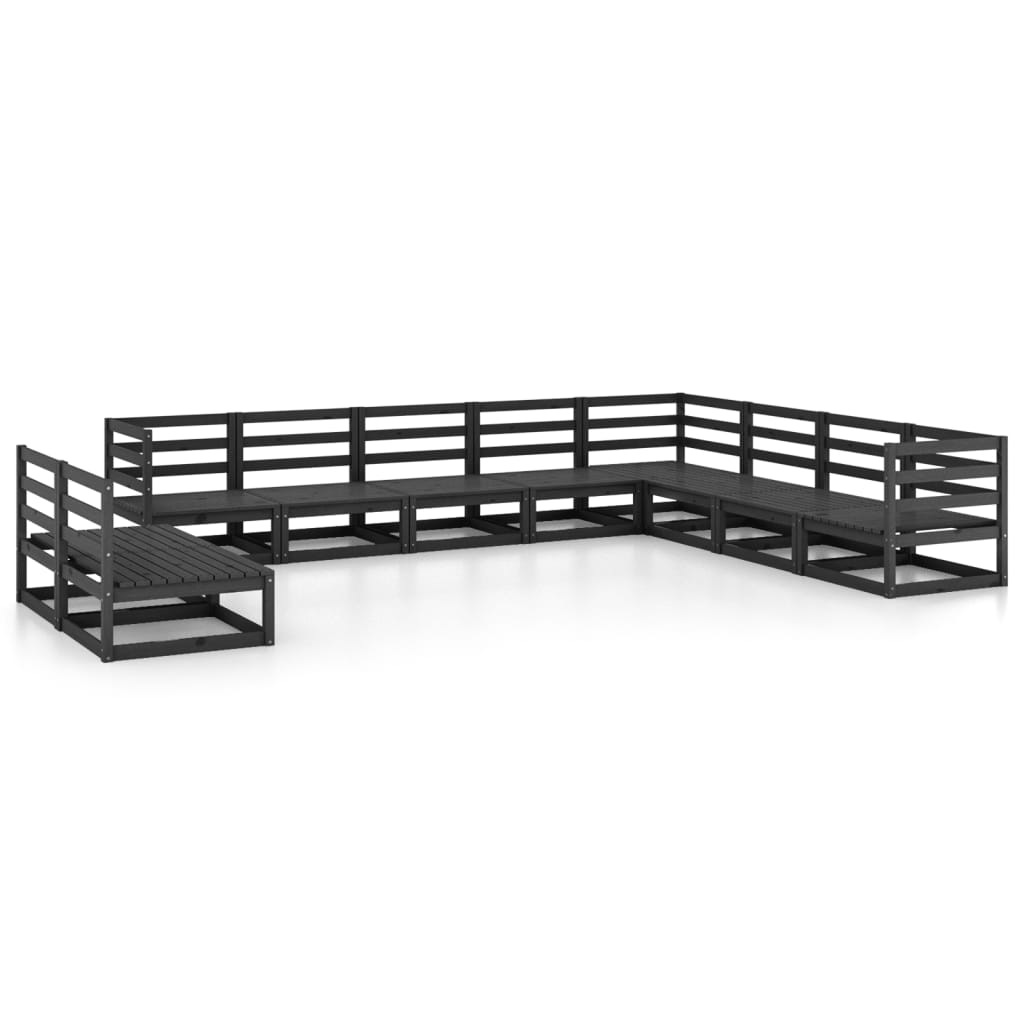10-tlg. Garten-Lounge-Set Schwarz Massivholz Kiefer - Pazzar.ch