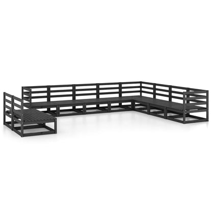10-tlg. Garten-Lounge-Set Schwarz Massivholz Kiefer - Pazzar.ch