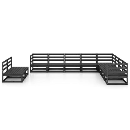 10-tlg. Garten-Lounge-Set Schwarz Massivholz Kiefer - Pazzar.ch