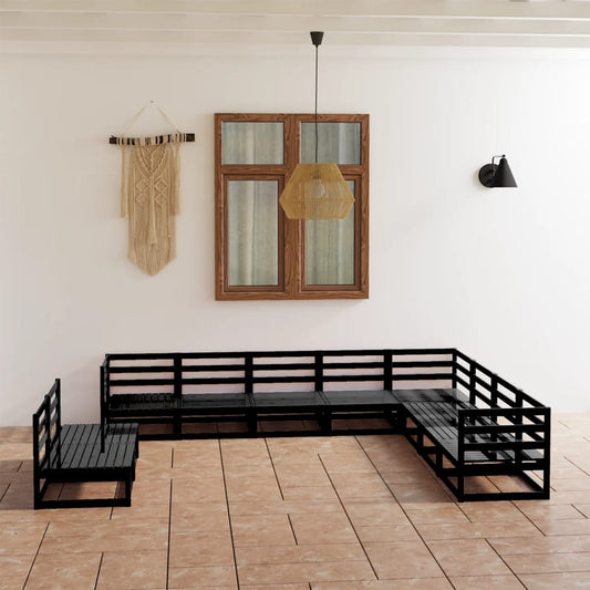 10-tlg. Garten-Lounge-Set Schwarz Massivholz Kiefer - Pazzar.ch