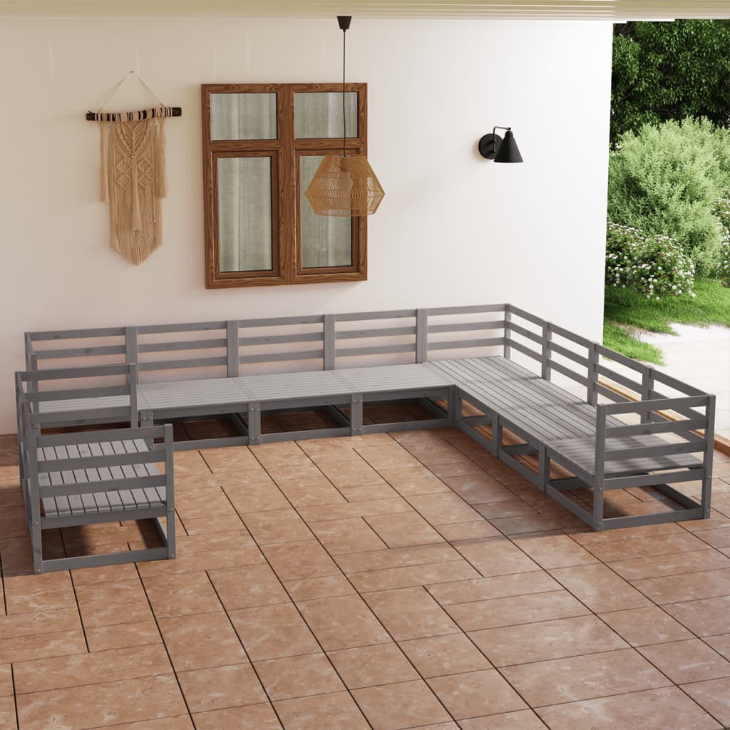10-tlg. Garten-Lounge-Set Grau Kiefer Massivholz - Pazzar.ch