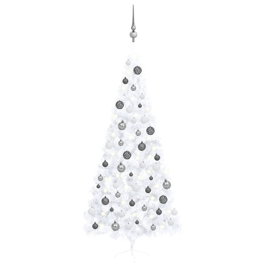 Künstlicher Halb-Weihnachtsbaum Beleuchtung Kugeln Weiß 240 cm - Pazzar.ch