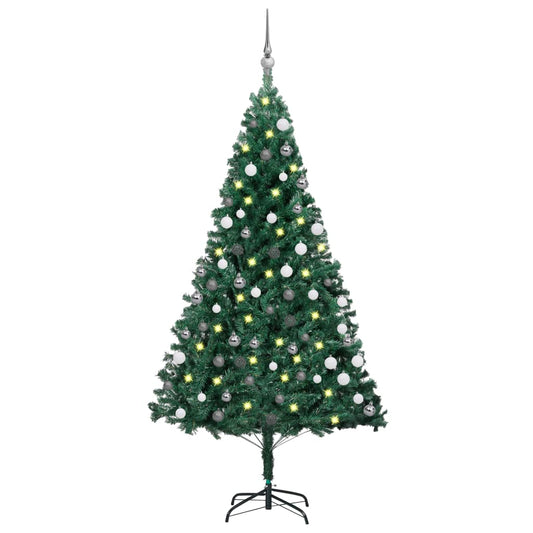 Künstlicher Weihnachtsbaum mit LEDs & Kugeln Grün 180 cm PVC - Pazzar.ch